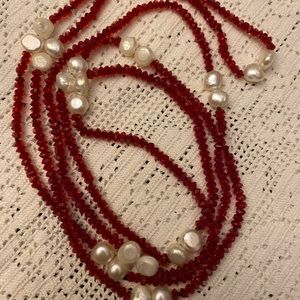 Red Amethyst & Pearl Necklace